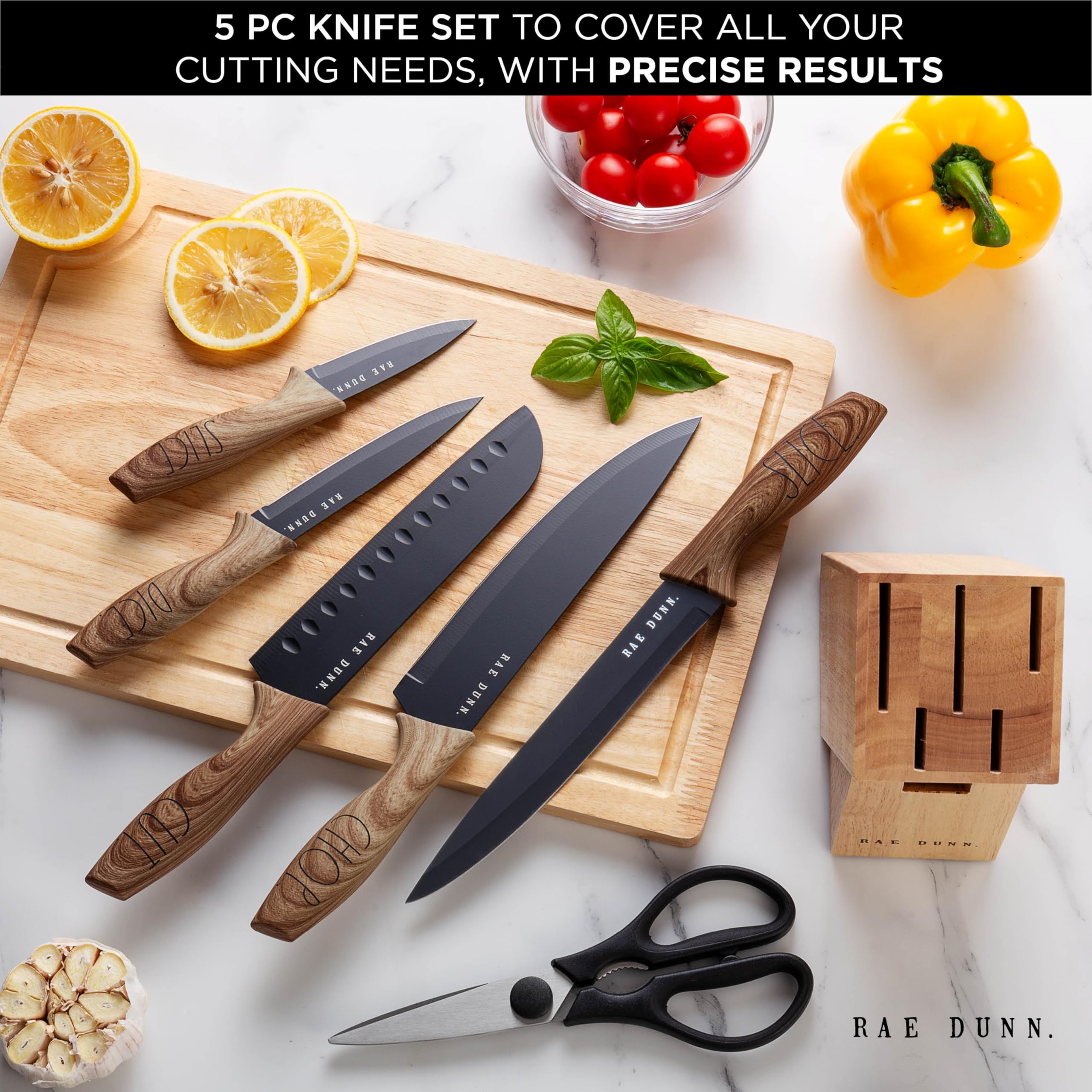 7765【未使用品】Rae Dunn ステンレス製ナイフ5本セット 鞘付き Rae Dunn 7PCS Knife Set with Block for kitchen, Stainless Steel
